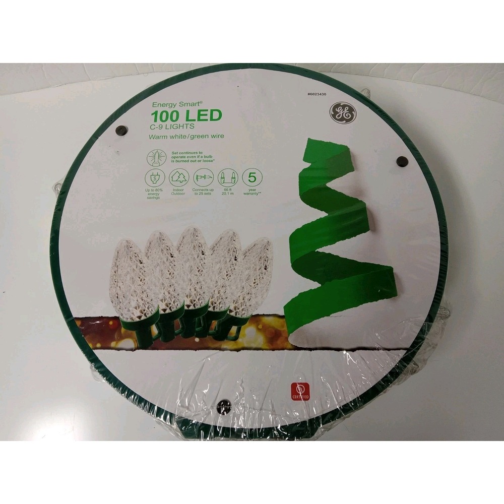 GE 100 count 66 Ft Energy Smart Warm White LED Diamond Cut C9 Christmas Lights